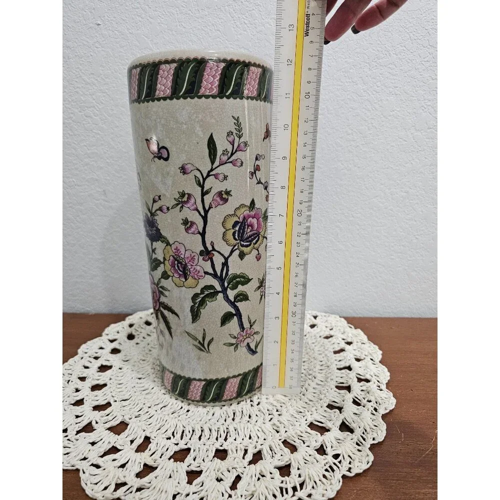 Asian‎ Porcelain Cylindrical Vase Vintage Garden Ridge 12